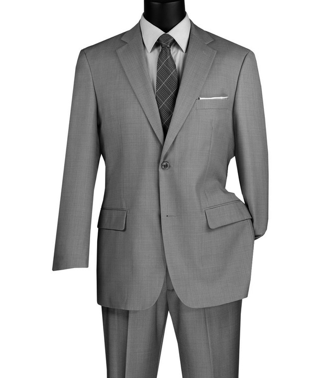 Vinci 2-Button Grey Texture Weave Suit with Flat-Front Slacks - Classic Fit