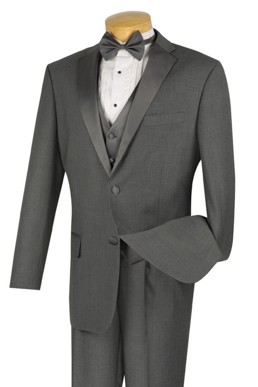 Vinci 4 Piece Grey Tuxedo with Matching Vest & Pleated Slacks - Classic Fit 