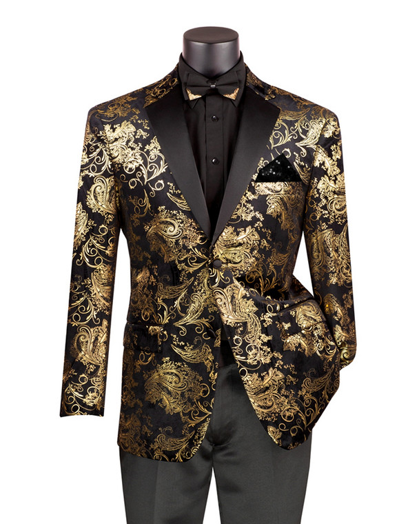 Vinci Black & Gold Velvet Brocade Paisley Sportcoat - Modern Fit