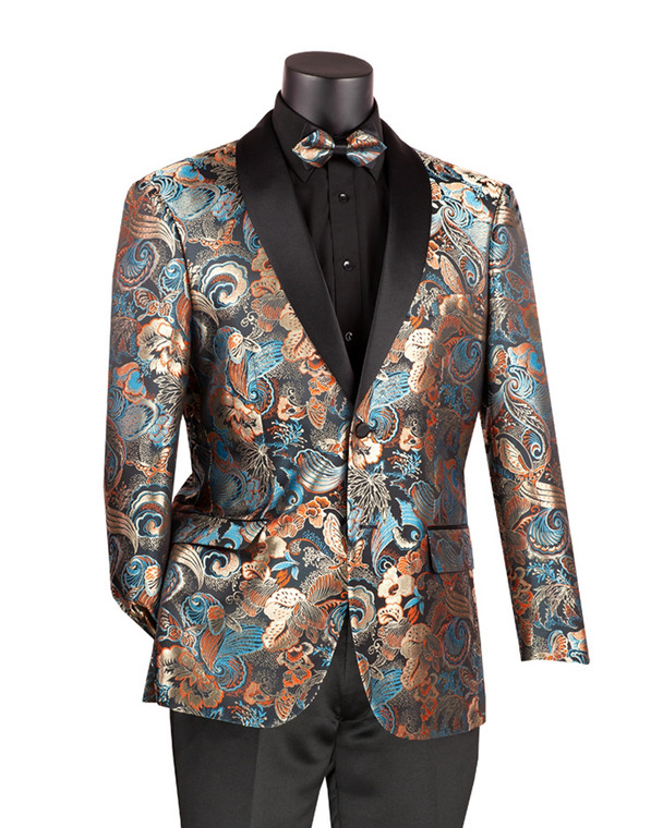 Vinci Teal & Copper Paisley Sportcoat with Bow Tie - Modern Fit