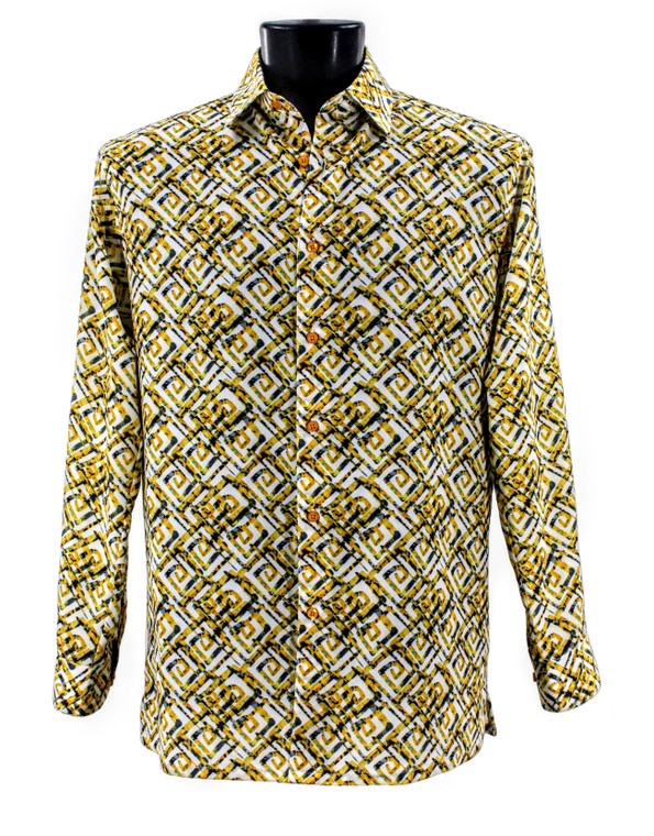  Bassiri Long Sleeve Camp Shirt - Yellow Spiral Design