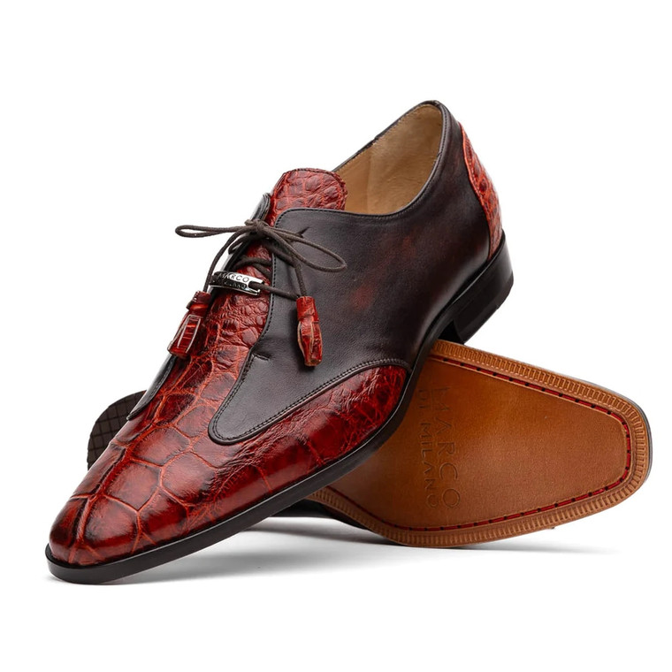 Marco di Milano Genuine Alligator with Calf Leather Dress Tie Shoe - Cognac & Brown