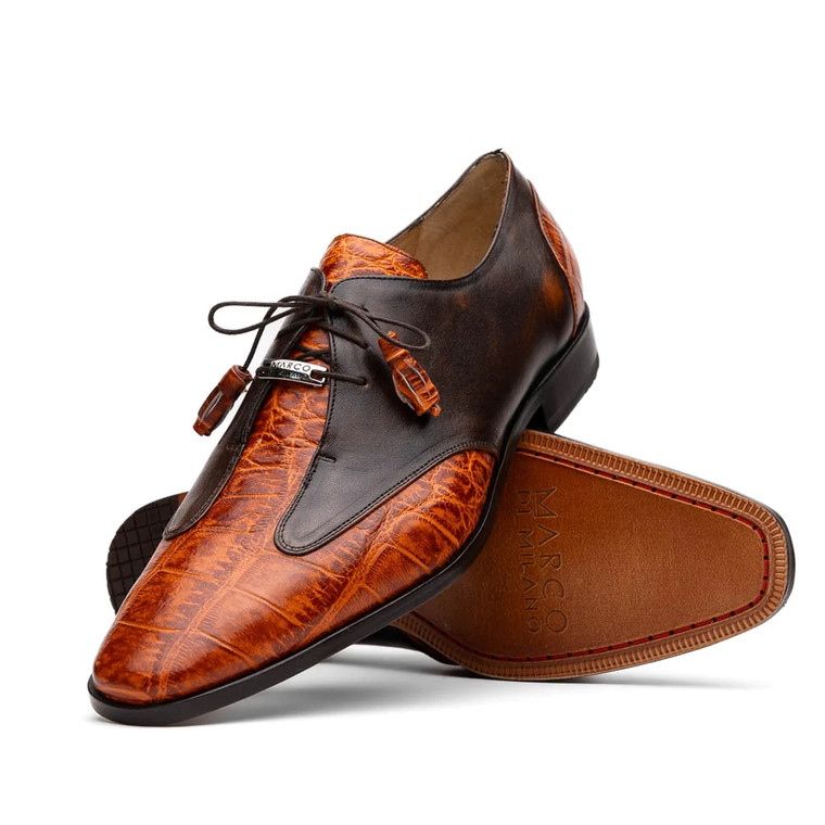 Marco di Milano Genuine Alligator with Calf Leather Dress Tie Shoe - Brandy & Brown