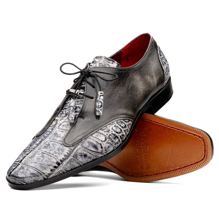 Marco di Milano Genuine Alligator with Calf Leather Dress Tie Shoe - Grey