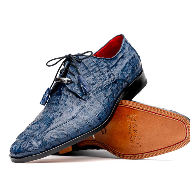 Marco di Milano Genuine Caiman Crocodile Dress Tie Shoe - Blue