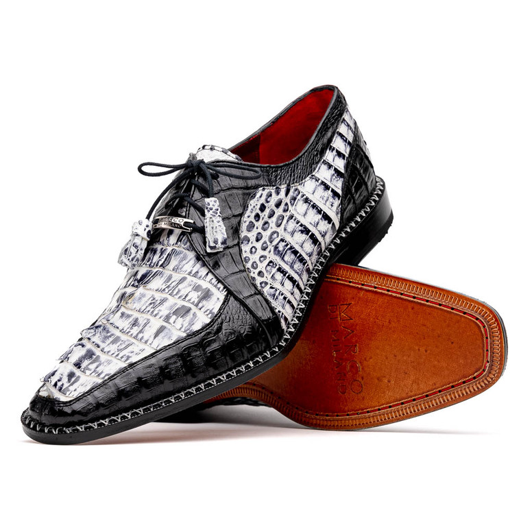 Marco di Milano Genuine Hornback Crocodile Tail Dress Tie Shoe - Black & White