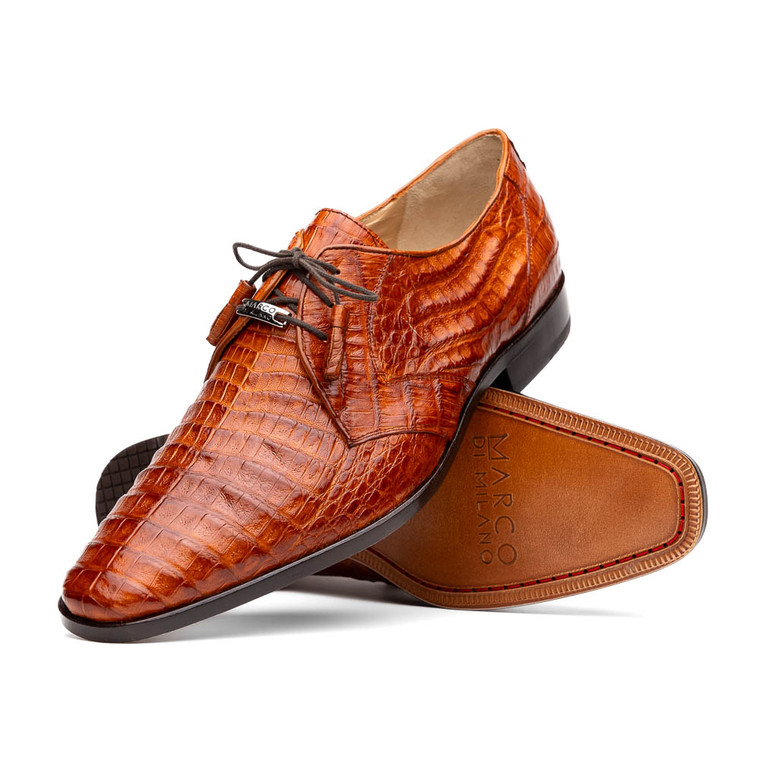 Marco di Milano Genuine Caiman Crocodile Dress Tie Shoe - Brandy