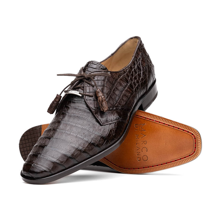 Marco di Milano Genuine Caiman Crocodile Dress Tie Shoe - Dark Brown