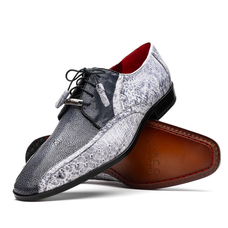 Marco di Milano Genuine Ostrich & Stingray Dress Tie Shoe - Grey & White