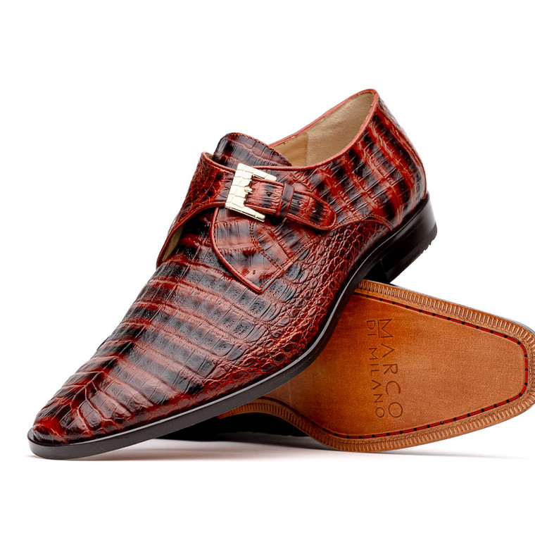  Marco di Milano Genuine Caiman Crocodile Monk Strap Dress Shoe - Burnt Cognac