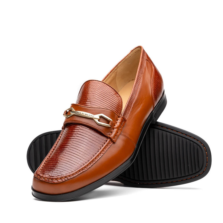 Marco di Milano Genuine Lizard & Calf Leather Comfort Loafer - Cognac