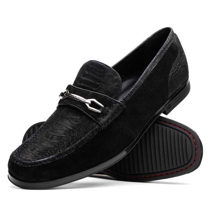 Marco di Milano Genuine Sueded Ostrich Leg Comfort Loafer - Black