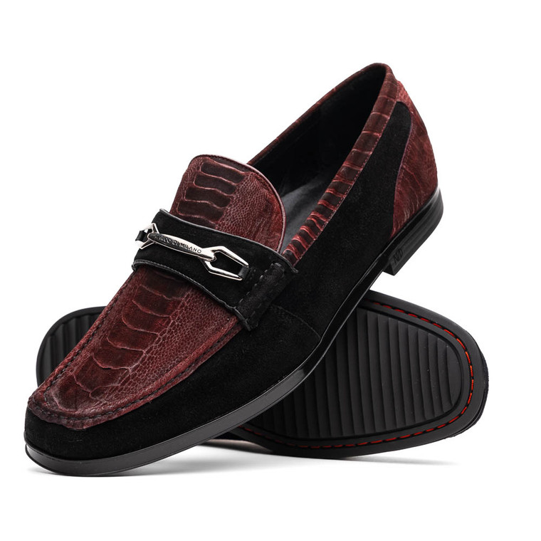 Marco di Milano Genuine Sueded Ostrich Leg Comfort Loafer - Wine on Black