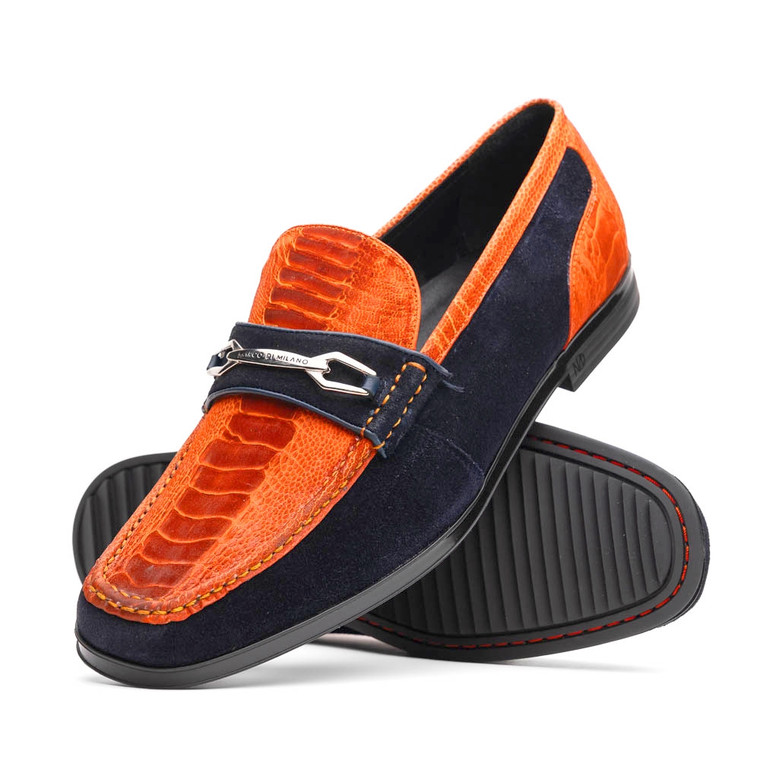 Marco di Milano Genuine Sueded Ostrich Leg Comfort Loafer - Navy & Orange