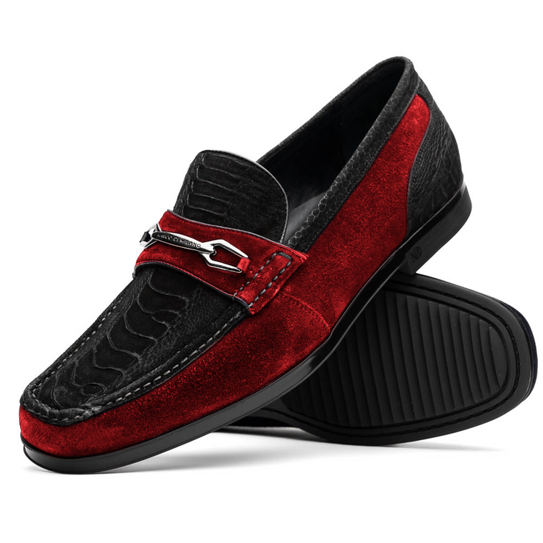 Marco di Milano Genuine Sueded Ostrich Leg Comfort Loafer - Black on Red