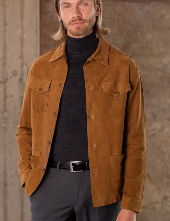 Baroni Couture 100% Genuine Soft Suede Shirt Jacket