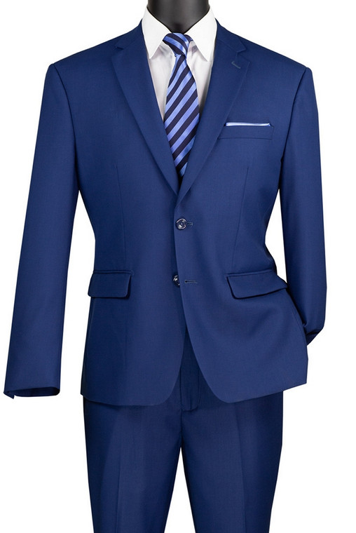 Vinci 2-Button Suit with Hidden Adjustable Waist Flat Front Slacks - Twilight Blue