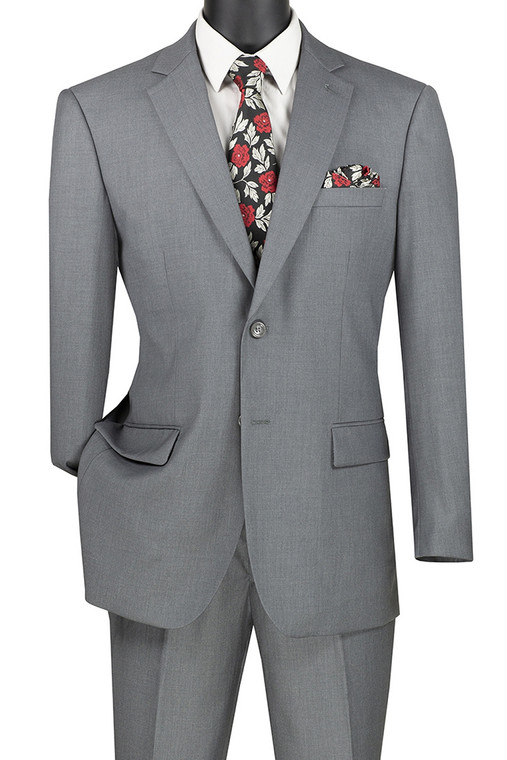 Vinci 2-Button Suit with Hidden Adjustable Waist Flat Front Slacks - Medium Grey
