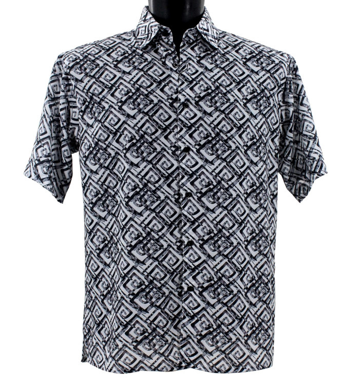 Bassiri Short Sleeve Camp Shirt - Black & White Spiral Design