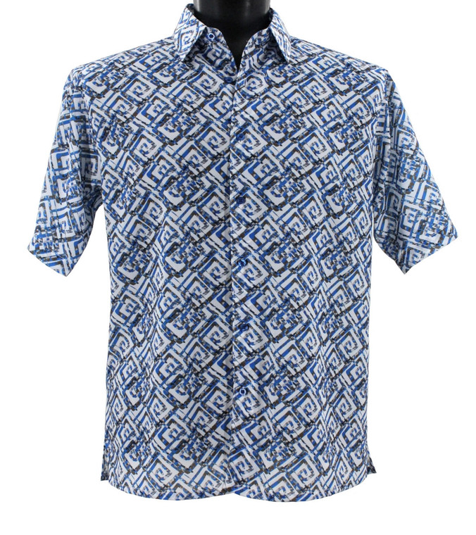 Bassiri Short Sleeve Camp Shirt - Blue Spiral Design