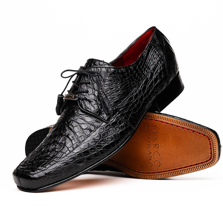 Marco di Milano Genuine Caiman Croc Dress Tie Shoe - Black