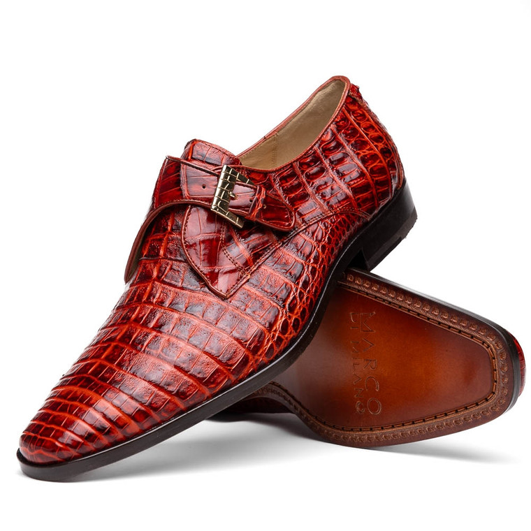 Marco di Milano Genuine Caiman Crocodile Monk Strap Dress Shoe -Rustic  Cognac