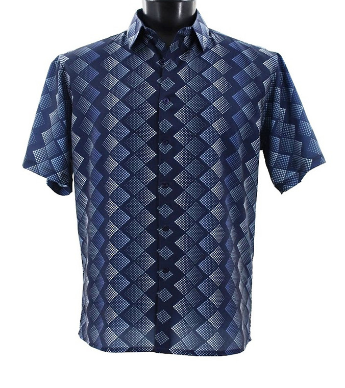 Bassiri Short Sleeve Camp Shirt - Blue Prismatic Diamond Design