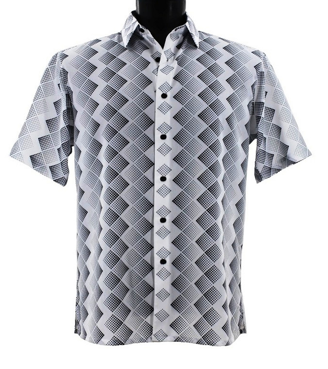 Bassiri Short Sleeve Camp Shirt - Black & White Prismatic Diamond Design