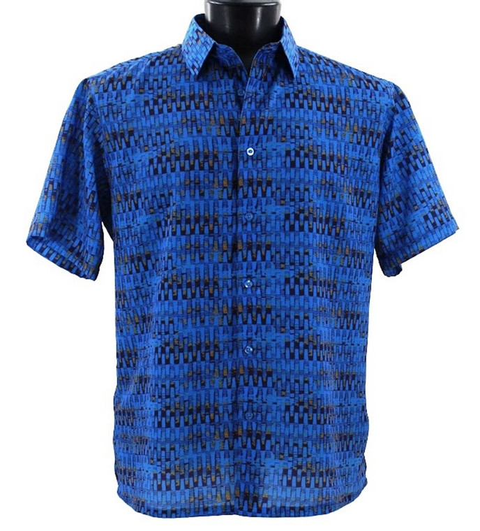 Bassiri Short Sleeve Camp Shirt - Blue &  Brown Link Design