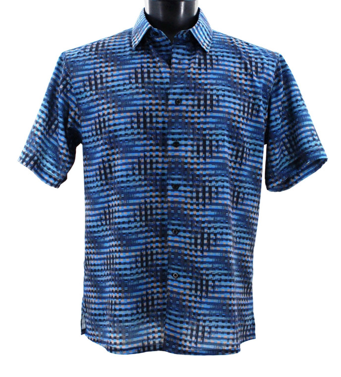 Bassiri Short Sleeve Camp Shirt - Blue Illusion Pattern