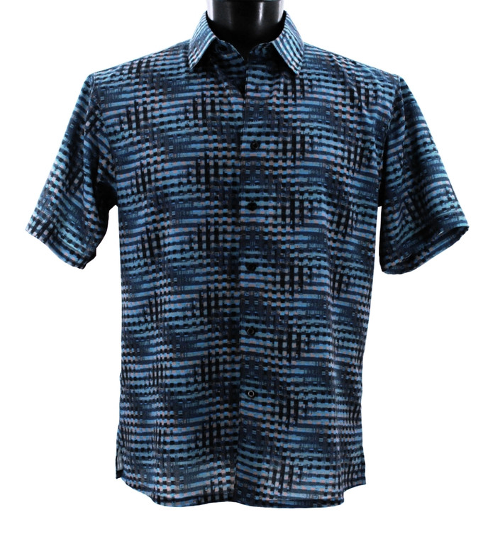 Bassiri Short Sleeve Camp Shirt - Blue Illusion Pattern