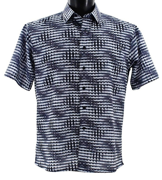 Bassiri Short Sleeve Camp Shirt - Grey Illusion Pattern