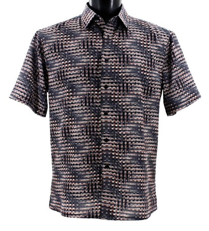 Bassiri Short Sleeve Camp Shirt - Brown Illusion Pattern