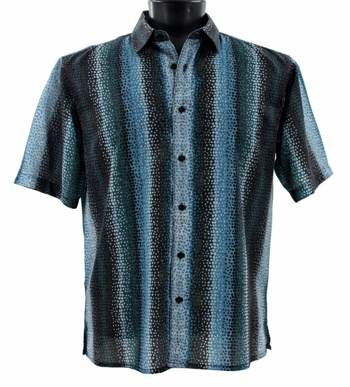 Bassiri Short Sleeve Camp Shirt - Abstract Dot & Wave Design in Turquoise