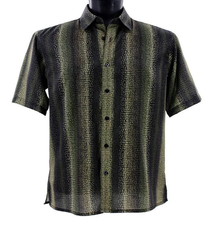 Bassiri Short Sleeve Camp Shirt - Abstract Dot & Wave Design in Olive