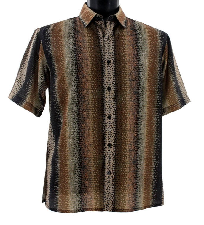 Bassiri Short Sleeve Camp Shirt - Abstract Dot & Wave Design in Brown