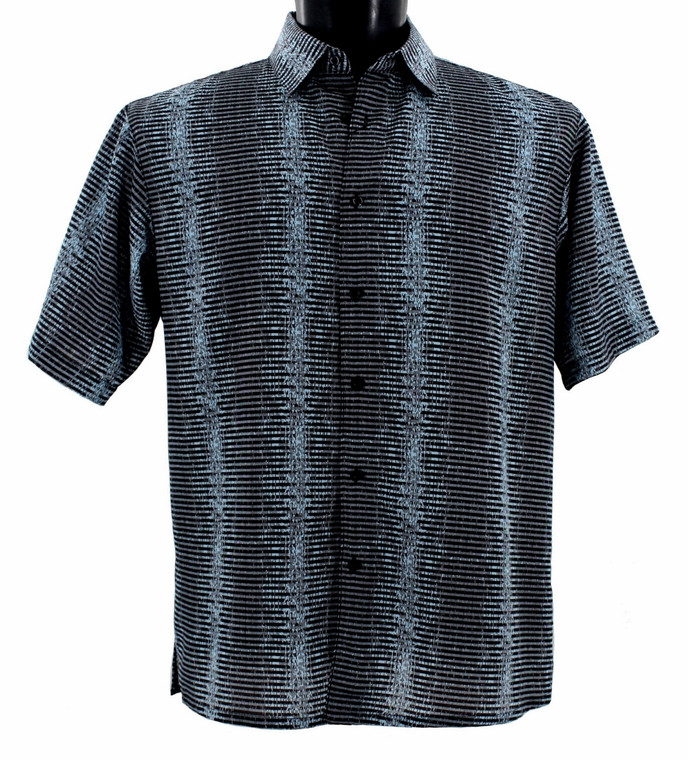 Bassiri Short Sleeve Camp Shirt - Sea Green & Black Op Art Design