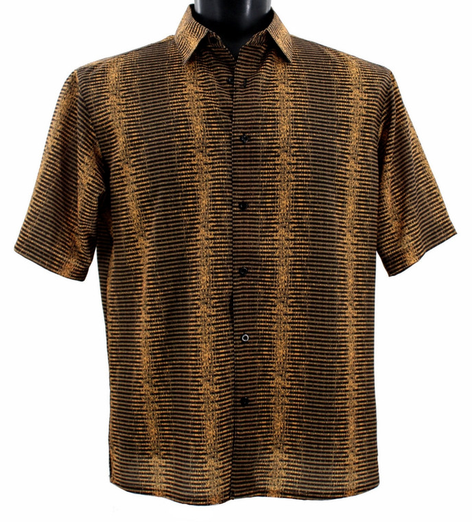 Bassiri Short Sleeve Camp Shirt - Copper & Black Op Art Design