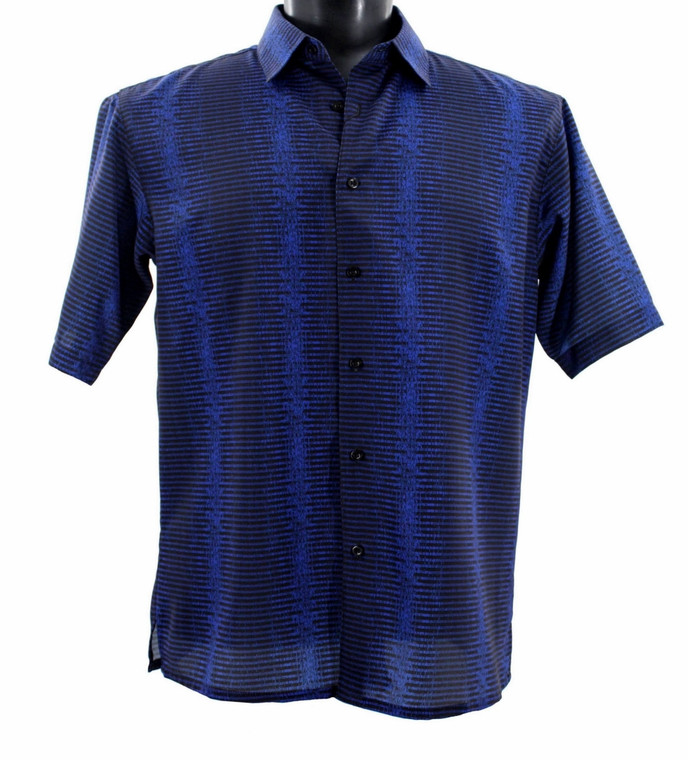 Bassiri Short Sleeve Camp Shirt - Royal & Black Op Art Design