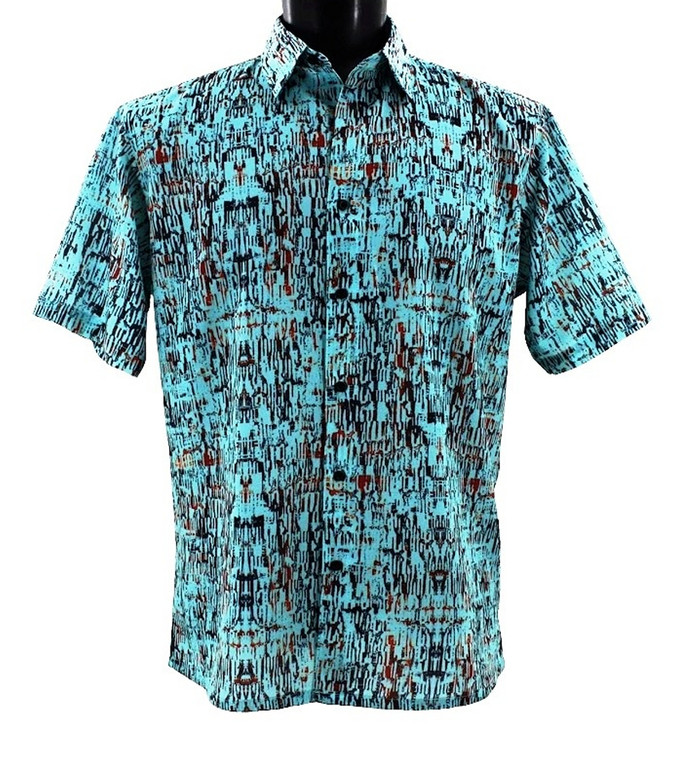 Bassiri Short Sleeve Camp Shirt - Webbing Pattern in Turquoise