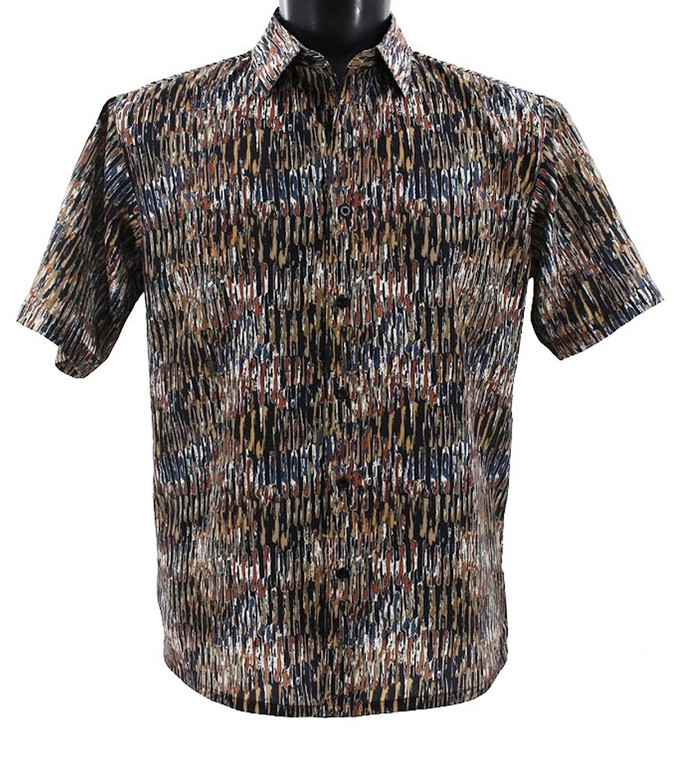 Bassiri Short Sleeve Camp Shirt - Brown Vertical Brush Strokes