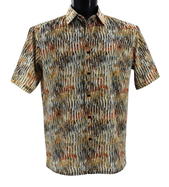 Bassiri Short Sleeve Camp Shirt - Gold Vertical Brush Strokes