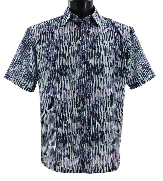 Bassiri Short Sleeve Camp Shirt - Purple & Jade Vertical Brush Strokes