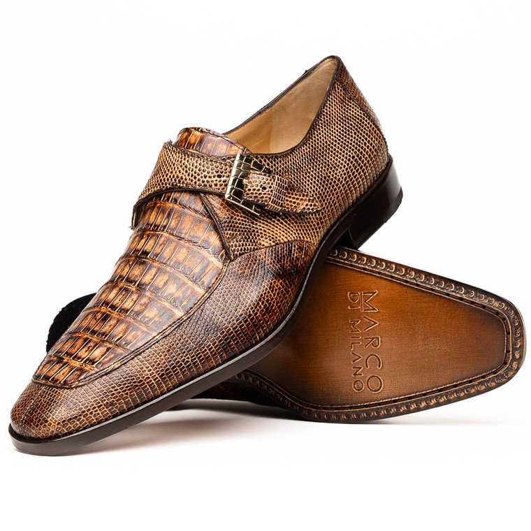 Marco di Milano Genuine Crocodile & Lizard Monk Strap Dress Shoe - Rustic Orix