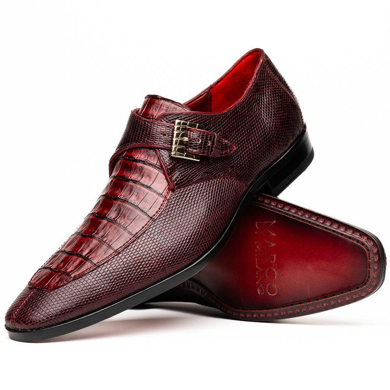 Marco di Milano Genuine Crocodile & Lizard Monk Strap Dress Shoe - Wine