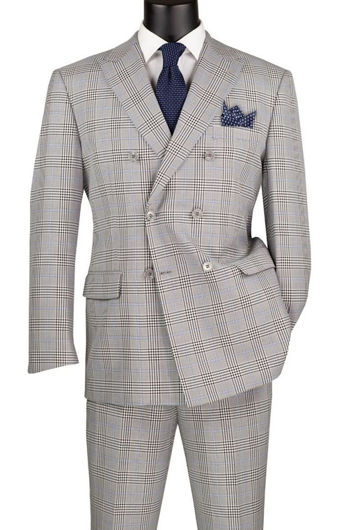 Vinci Grey Glenplaid Double-Breasted Suit
