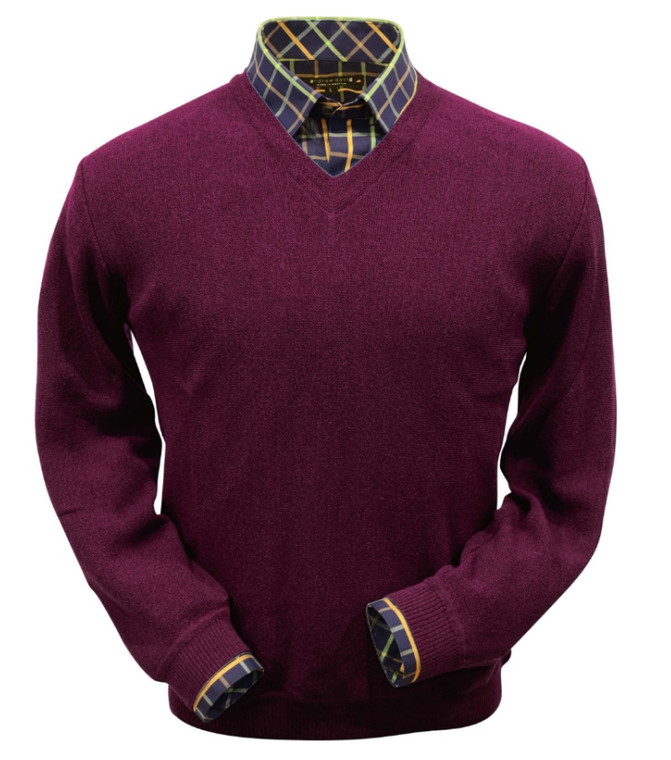 Peru Unlimited Baby Alpaca and Wool V-Neck Sweater - Raspberry