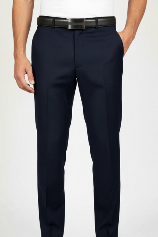 Leonardo Valenti Modern Fit 100% Wool Dress Slacks - Dark Navy Blue