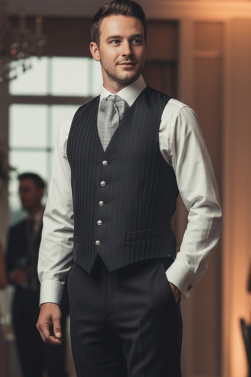 Biblo Club Black Satin Stripe Vest - Made in Italy