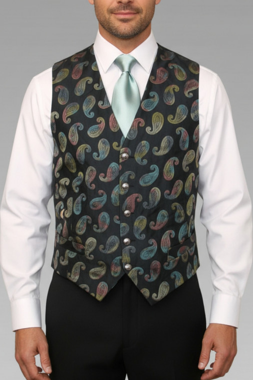 Leonardo Valenti Black Velvet Paisley Vest - Made in Italy 